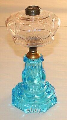 Antique Pride Oil Lamp Clear / Blue 12-1/2 To Top Of Collar For #2 Burner