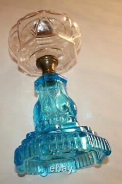 Antique Pride Oil Lamp Clear / Blue 12-1/2 To Top Of Collar For #2 Burner
