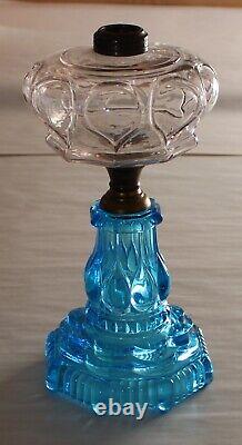 Antique Pride Oil Lamp Clear / Blue 12-1/2 To Top Of Collar For #2 Burner