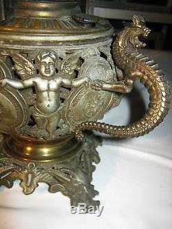 Antique Primitive American Bradley Hubbard Gothic Snake Medieval Oil Iron Lamp
