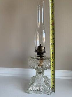 Antique Princess Feather Glass Large Pedestal Oil Lamp 21.5