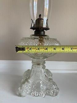 Antique Princess Feather Glass Large Pedestal Oil Lamp 21.5