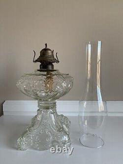 Antique Princess Feather Glass Large Pedestal Oil Lamp 21.5