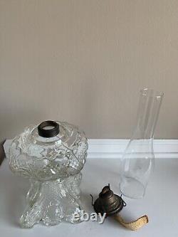 Antique Princess Feather Glass Large Pedestal Oil Lamp 21.5