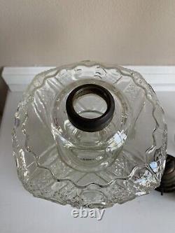 Antique Princess Feather Glass Large Pedestal Oil Lamp 21.5