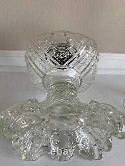 Antique Princess Feather Glass Large Pedestal Oil Lamp 21.5