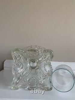 Antique Princess Feather Glass Large Pedestal Oil Lamp 21.5