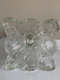 Antique Princess Feather Glass Large Pedestal Oil Lamp 21.5