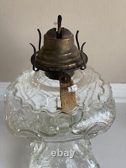 Antique Princess Feather Glass Large Pedestal Oil Lamp 21.5