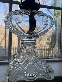 Antique Princess Feather Glass Large Pedestal Oil Lamp 21.5