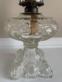 Antique Princess Feather Glass Large Pedestal Oil Lamp 21.5