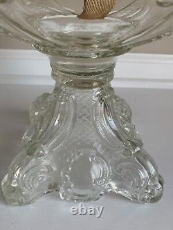 Antique Princess Feather Glass Large Pedestal Oil Lamp 21.5