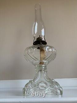 Antique Princess Feather Glass Large Pedestal Oil Lamp 21.5