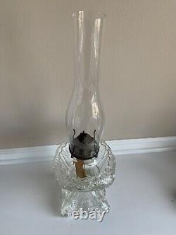 Antique Princess Feather Glass Large Pedestal Oil Lamp 21.5