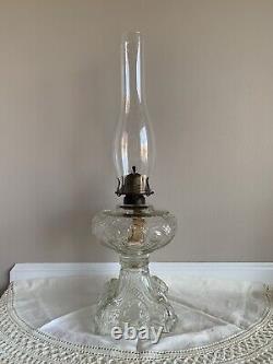 Antique Princess Feather Glass Large Pedestal Oil Lamp 21.5