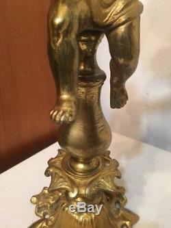Antique Putti Or Cherub Form Figural Oil Lamp Base Sculpture
