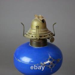 Antique Queen Anne Hand Painted & Gilt Porcelain Oil Lamp C1890