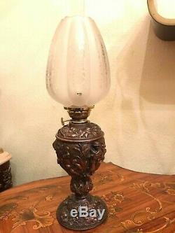 Antique RARE German Kerosene Oil Lamp Kosmos Brenner Patinated Metal