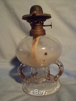 Antique RIPLEY 1867-68 patent WHALE OIL wedding LAMP with 2 FINGER HANDLES pontil