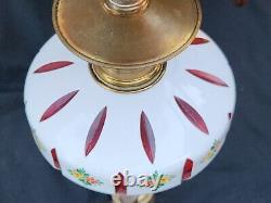 Antique Rare 1800s Boston Sandwich Moorish Cranberry Glass Overlay Oil Lamps