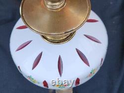 Antique Rare 1800s Boston Sandwich Moorish Cranberry Glass Overlay Oil Lamps