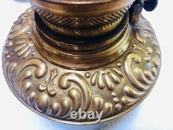 Antique, Rare, Brass Oil font, pewter base, ROYAL P&A, Cherub Kerosene Lamp