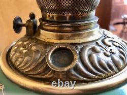 Antique, Rare, Brass Oil font, pewter base, ROYAL P&A, Cherub Kerosene Lamp