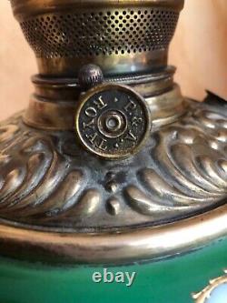 Antique, Rare, Brass Oil font, pewter base, ROYAL P&A, Cherub Kerosene Lamp