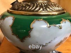 Antique, Rare, Brass Oil font, pewter base, ROYAL P&A, Cherub Kerosene Lamp