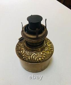 Antique, Rare, Brass Oil font, pewter base, ROYAL P&A, Cherub Kerosene Lamp