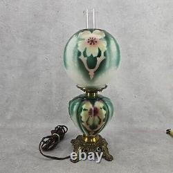 Antique Rare GWTW Table Parlor Oil Lamp Electrified Painted Floral Melon Shape