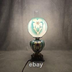 Antique Rare GWTW Table Parlor Oil Lamp Electrified Painted Floral Melon Shape