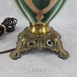 Antique Rare GWTW Table Parlor Oil Lamp Electrified Painted Floral Melon Shape