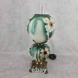 Antique Rare GWTW Table Parlor Oil Lamp Electrified Painted Floral Melon Shape