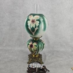 Antique Rare GWTW Table Parlor Oil Lamp Electrified Painted Floral Melon Shape