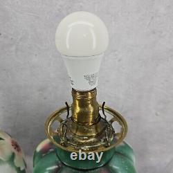 Antique Rare GWTW Table Parlor Oil Lamp Electrified Painted Floral Melon Shape