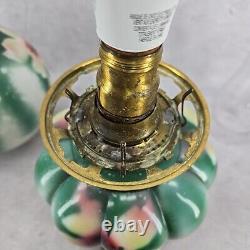 Antique Rare GWTW Table Parlor Oil Lamp Electrified Painted Floral Melon Shape