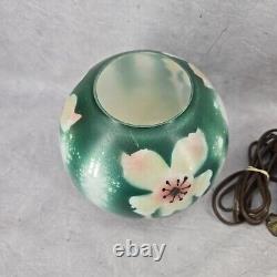 Antique Rare GWTW Table Parlor Oil Lamp Electrified Painted Floral Melon Shape