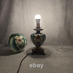 Antique Rare GWTW Table Parlor Oil Lamp Electrified Painted Floral Melon Shape