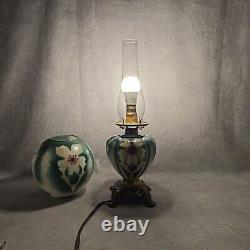 Antique Rare GWTW Table Parlor Oil Lamp Electrified Painted Floral Melon Shape