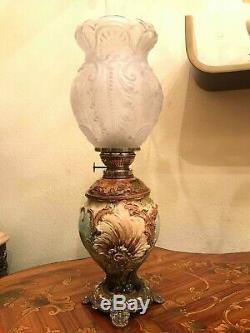 Antique Rare German Majolica Oil Kerosene Lamp