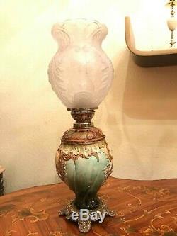 Antique Rare German Majolica Oil Kerosene Lamp