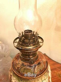 Antique Rare German Majolica Oil Kerosene Lamp