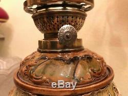 Antique Rare German Majolica Oil Kerosene Lamp