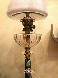 Antique Rare Majolica Kerosene Oil Lamp w. Matador Brenner German Antique Glass