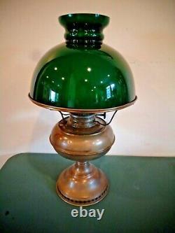 Antique Rayo Brass Oil Lamp Green Glass Shade