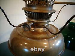 Antique Rayo Brass Oil Lamp Green Glass Shade