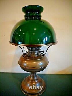 Antique Rayo Brass Oil Lamp Green Glass Shade