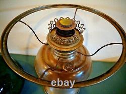 Antique Rayo Brass Oil Lamp Green Glass Shade