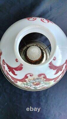 Antique Rayo Electrified Oil Lamp Nickel Hand Painted Shade Functioning Wick